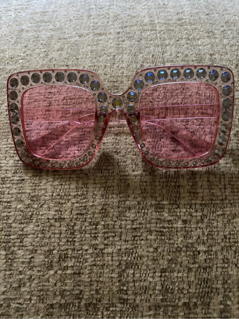 Rhinestone Square Pink Sunglasses for Women
